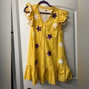 Yellow Starry Mini Dress with Ruffle Sleeves